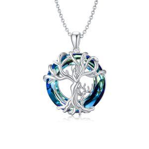 Sterling Silver Tree Of Life Crystal Pendant Necklace-0