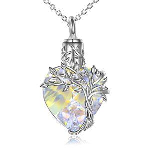 Sterling Silver Heart Tree Of Life Crystal Urn Necklace-0