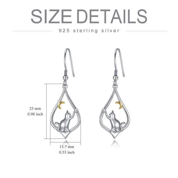 Sterling Silver Cat Moon Dangle and Drop Earrings-8