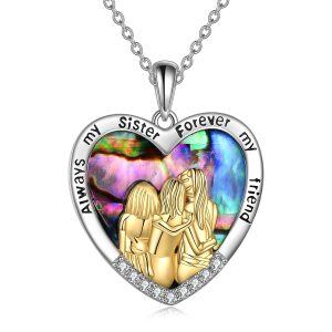 Sterling Silver Three Sister Abalone Shell Pendant Necklace-0