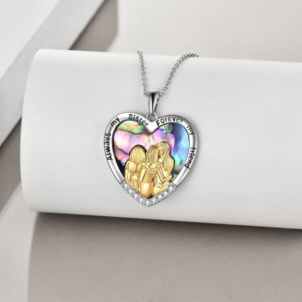 Sterling Silver Three Sister Abalone Shell Pendant Necklace-1