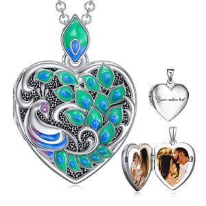 Sterling Silver Peacock Heart Locket Necklace-0