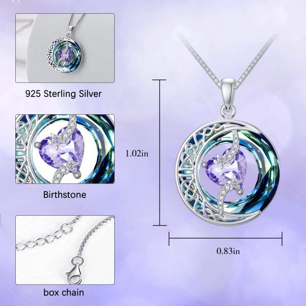 Sterling Silver Heart Crystal Birthstone June Pendant Necklace-4