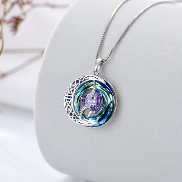 Sterling Silver Heart Crystal Birthstone June Pendant Necklace-7