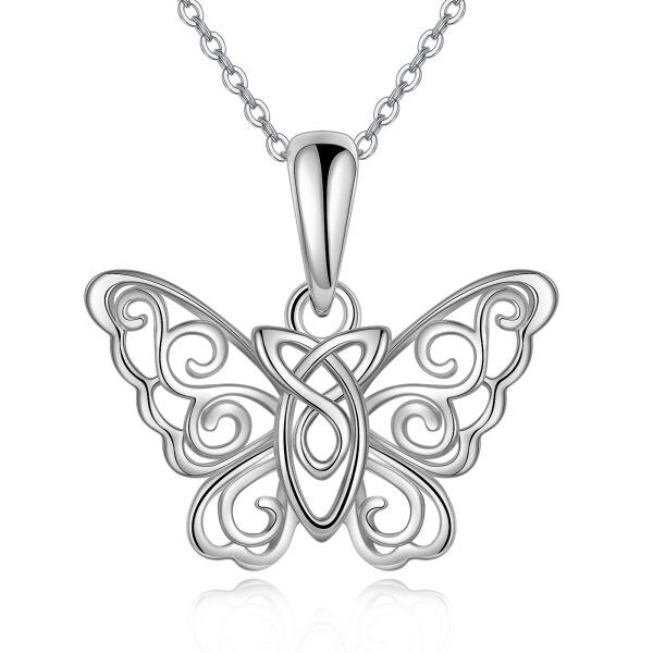 Sterling Silver Butterfly Celtic Knot Pendant Necklace-0