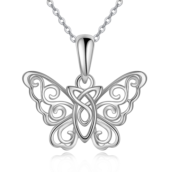 Sterling Silver Butterfly Celtic Knot Pendant Necklace-1