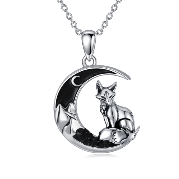 Sterling Silver Fox Moon Pendant Necklace-2