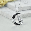 wholesale 925 Sterling Silver Crescent Moon Fox Pendant Necklace-0-6
