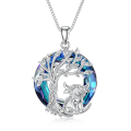 wholesale 925 Sterling Silver Blue Crystal Tree of Life Highland Cow Pendant Necklace for Women s-0-1