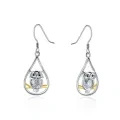 wholesale 925 Sterling Silver Owl Teardrop Dangle Earrings with Gold Accents-0-0