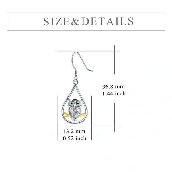 Sterling Silver Owl Drop Earrings-1