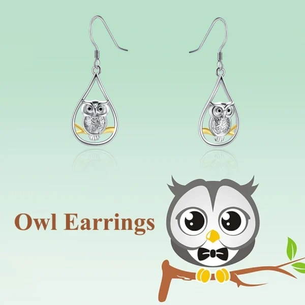 Sterling Silver Owl Drop Earrings-2