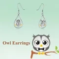 wholesale 925 Sterling Silver Owl Teardrop Dangle Earrings with Gold Accents-0-2