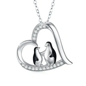 Sterling Silver Enamel Penguin Pendant Necklace-0