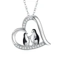 wholesale 925 Sterling Silver Heart-Shaped Mother & Baby Penguin Pendant Necklace for Women and Teen Girls - Valentines Day Gift-0-0