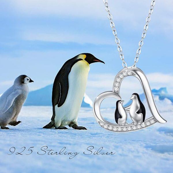 Sterling Silver Enamel Penguin Pendant Necklace-3