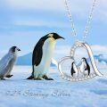 wholesale 925 Sterling Silver Heart-Shaped Mother & Baby Penguin Pendant Necklace for Women and Teen Girls - Valentines Day Gift-0-3