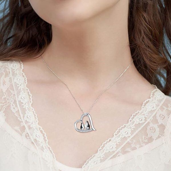 Sterling Silver Enamel Penguin Pendant Necklace-5