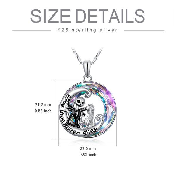 Sterling Silver Jack and Sally Pendant Necklace With Purple Crystal Circle-1