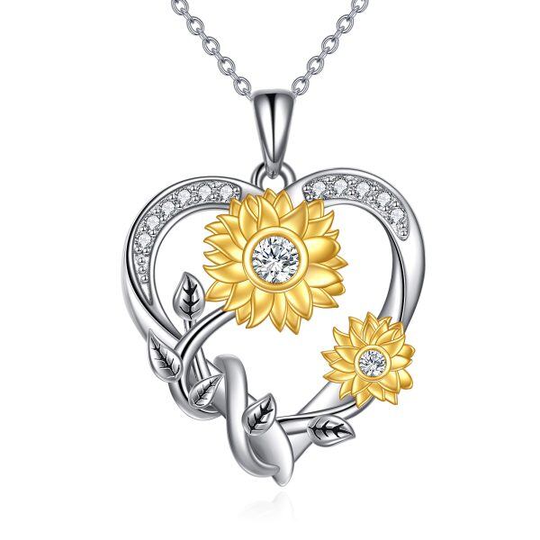 Sterling Silver Moissanite Sunflower Pendant Necklace-0