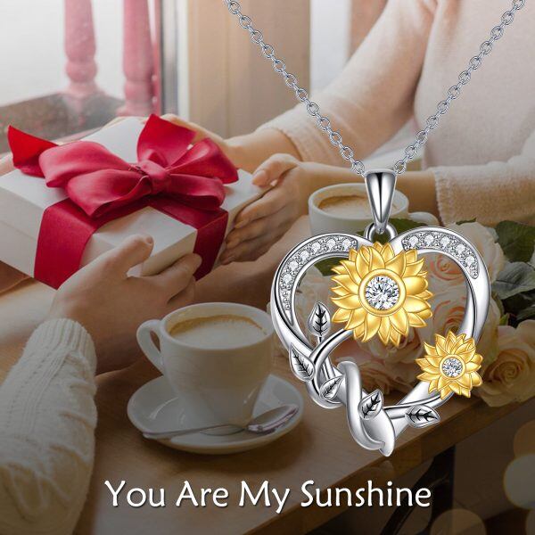 Sterling Silver Moissanite Sunflower Pendant Necklace-2