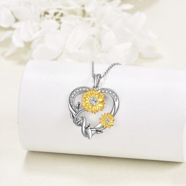 Sterling Silver Moissanite Sunflower Pendant Necklace-3