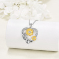 wholesale Gold Plated 925 Sterling Silver Moissanite Heart-Shaped Sunflower Pendant Necklace for Women-0-3