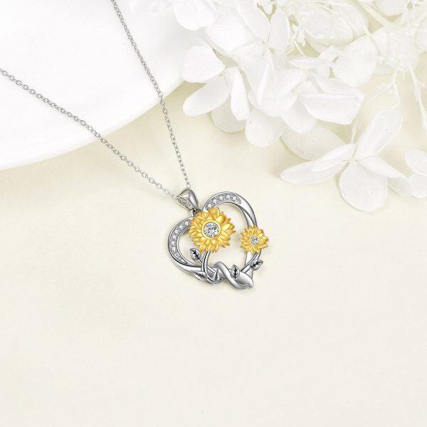 Sterling Silver Moissanite Sunflower Pendant Necklace-4