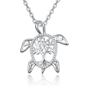 Sterling Silver Turtle Tree Of Life Pendant Necklace-0