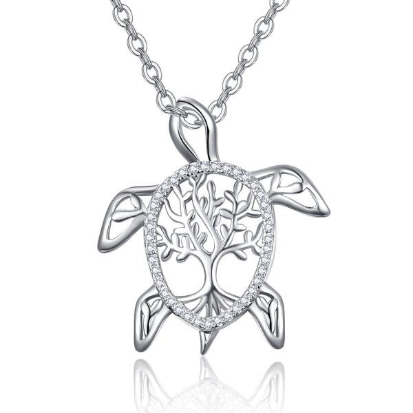 Sterling Silver Turtle Tree Of Life Pendant Necklace-0