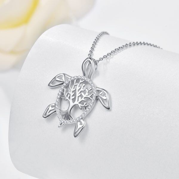 Sterling Silver Turtle Tree Of Life Pendant Necklace-4