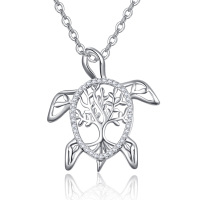 wholesale 925 Sterling Silver Tree of Life Turtle Pendant Necklaces for Women - Dreamboat Tortoise s for Her- Rhodium Plated