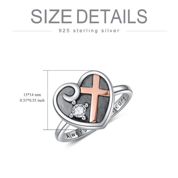 Sterling Silver Oxidized Heart Cross Urn Ring With Crystal-1