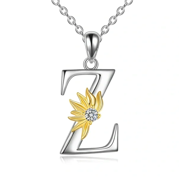 Sterling Silver Initial Alphabet Letter "Z" Pendant Necklaces-0