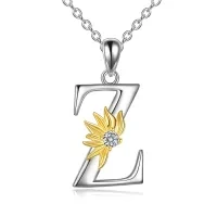 wholesale Sterling Silver Sunflower Alphabet Letter Script Name Pendant Necklace - Rhodium And Gold Plated- Rhodium And Gold Plated