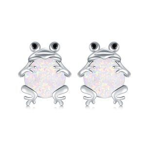 Sterling Silver Opal Frog Stud Earrings-0