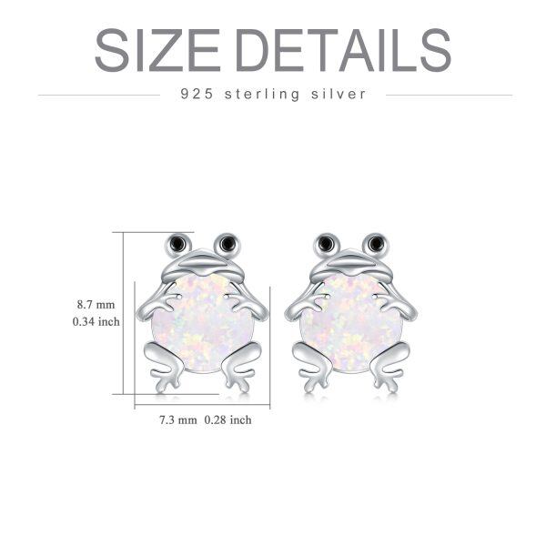 Sterling Silver Opal Frog Stud Earrings-1