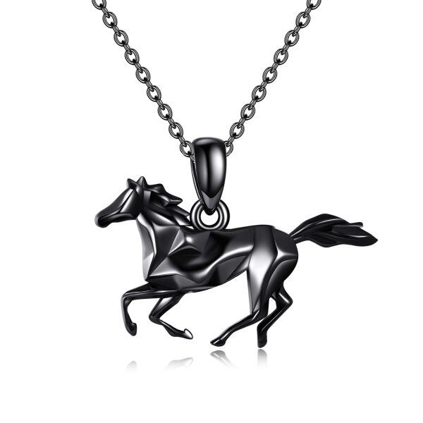 Sterling Silver Black Horse Pendant Necklace-0