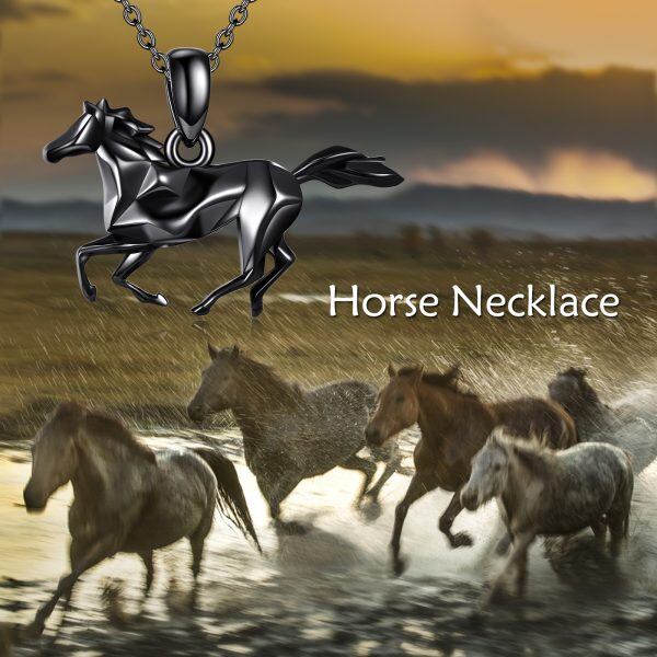 Sterling Silver Black Horse Pendant Necklace-2