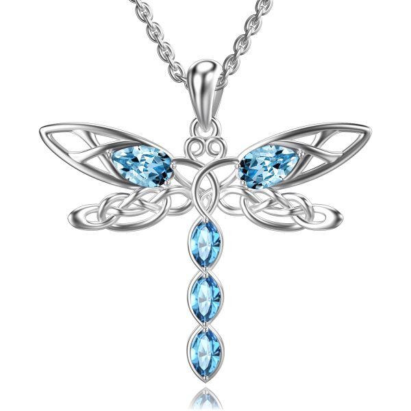 Sterling Silver Hollow Dragonfly Pendant Necklace With Crystal-0