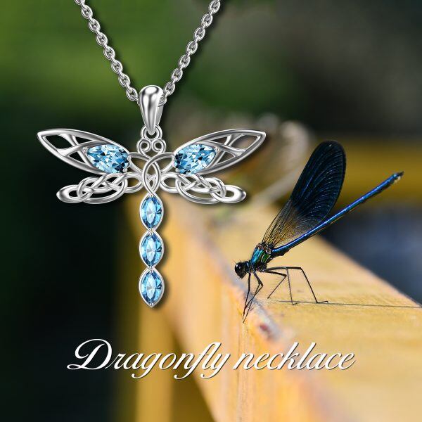 Sterling Silver Hollow Dragonfly Pendant Necklace With Crystal-2