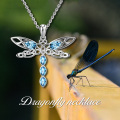 wholesale 925 Sterling Silver Blue Topaz Celtic Knot Dragonfly Pendant Necklace for Women-0-2
