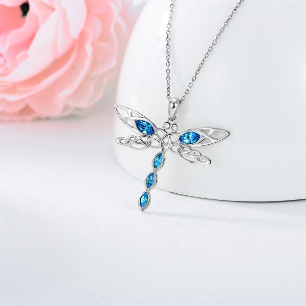 Sterling Silver Hollow Dragonfly Pendant Necklace With Crystal-4