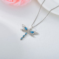 wholesale 925 Sterling Silver Blue Topaz Celtic Knot Dragonfly Pendant Necklace for Women-0-5