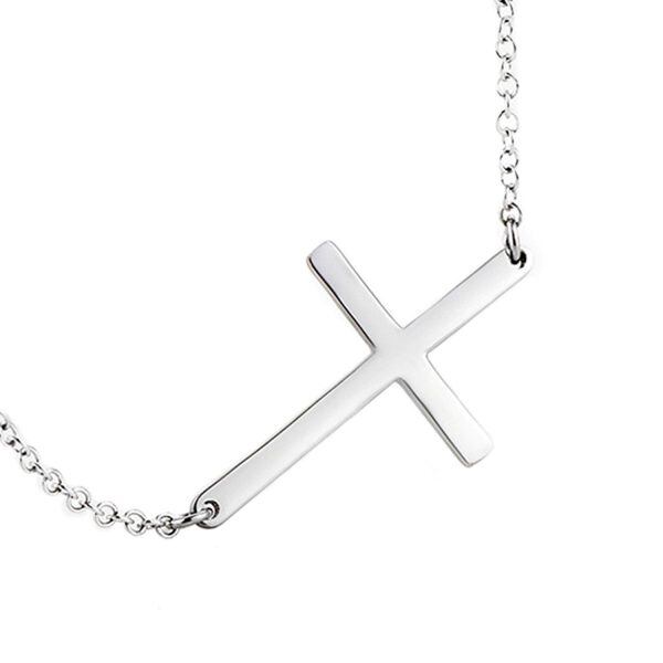 Sterling Silver Sideways Cross Pendant Necklace-0