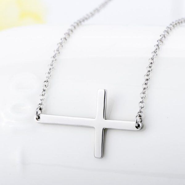 Sterling Silver Sideways Cross Pendant Necklace-4