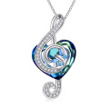 wholesale 925 Sterling Silver Blue Crystal Treble Clef Pendant Necklace for Music Lovers-0-0