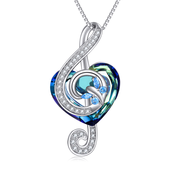 Sterling Silver Heart Crystal Music Note Butterfly Pendant Necklace-1