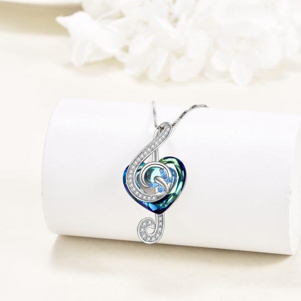 Sterling Silver Heart Crystal Music Note Butterfly Pendant Necklace-2