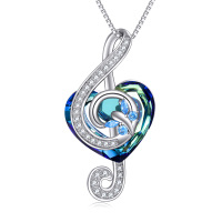 wholesale 925 Sterling Silver Blue Crystal Treble Clef Pendant Necklace for Music Lovers- Rhodium Plated